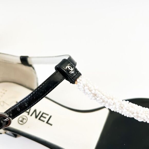 Chanel CC Sandals Tweed Patent Leather T Strap Flats Size Eu 39 - Picture 9 of 15